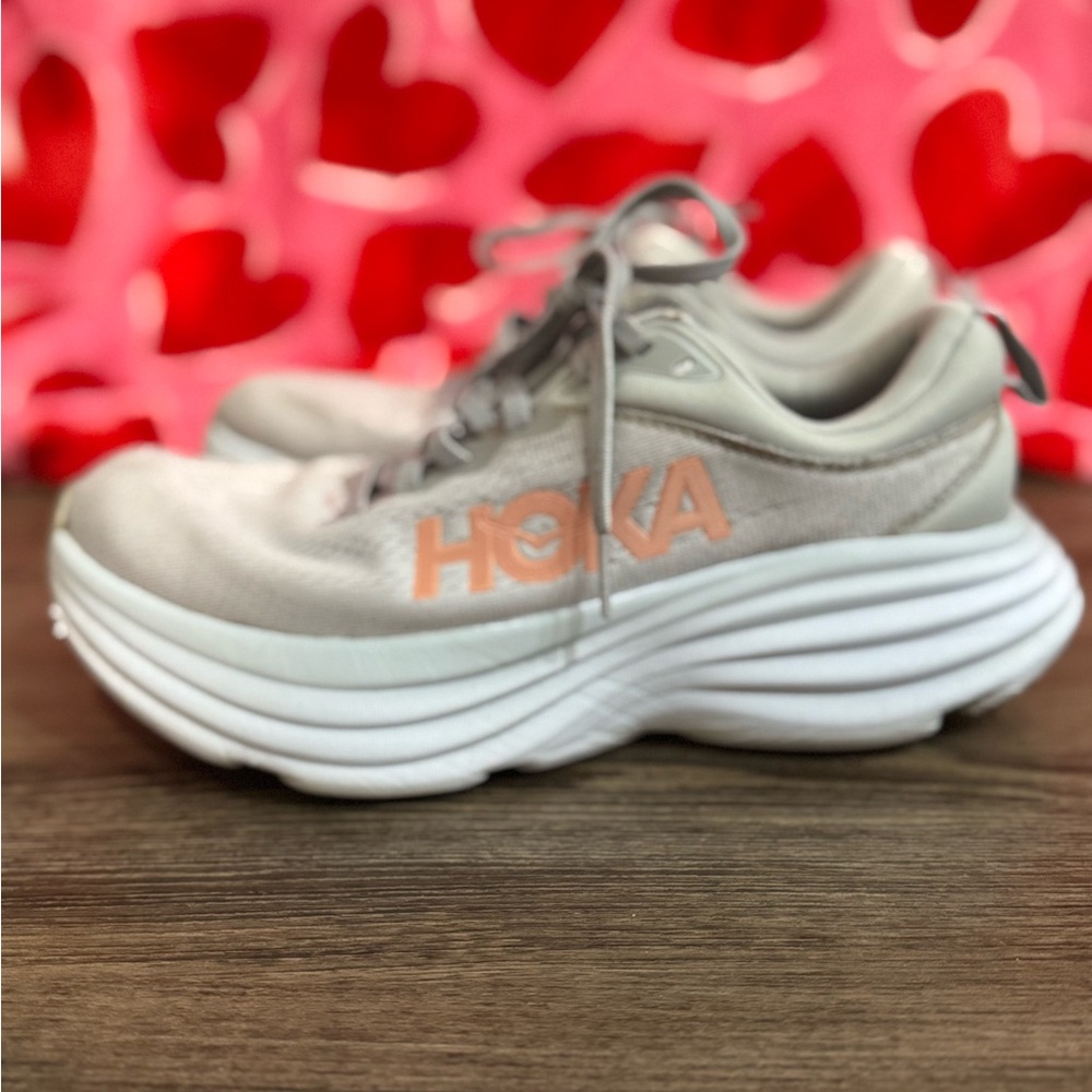 Hoka Gray and White Sneakers with Orange Logo